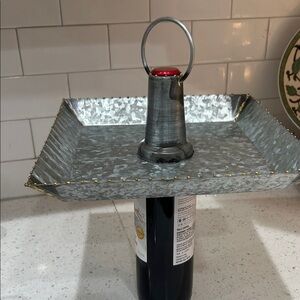 Galvanized Metal Two-Tier Serving Tray with Handle - Grey